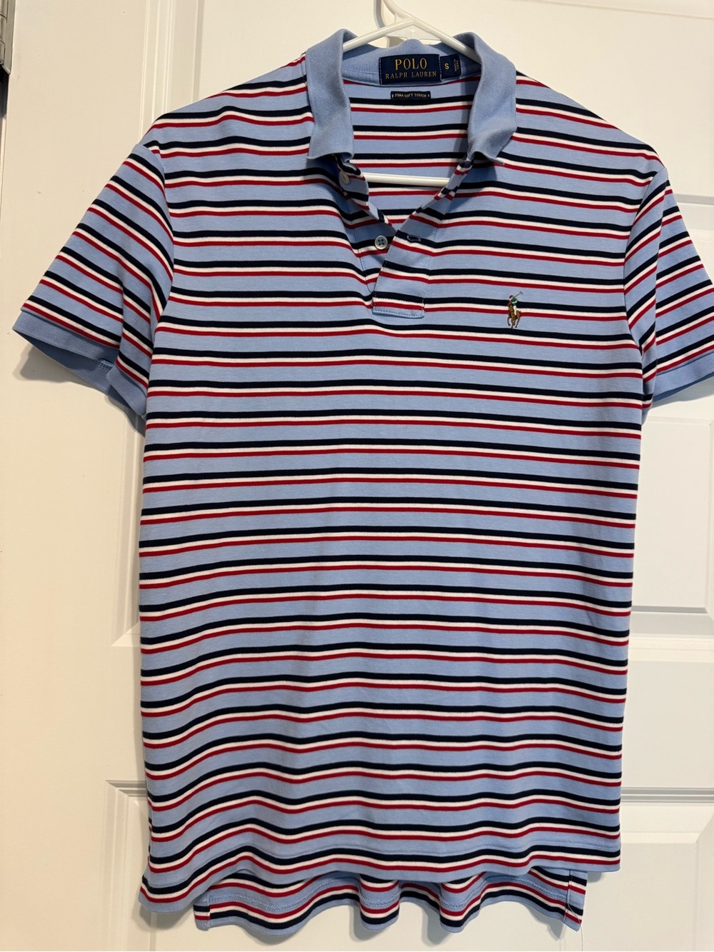 Ralph Lauren Light Blue Polo with Navy and Red Stripes